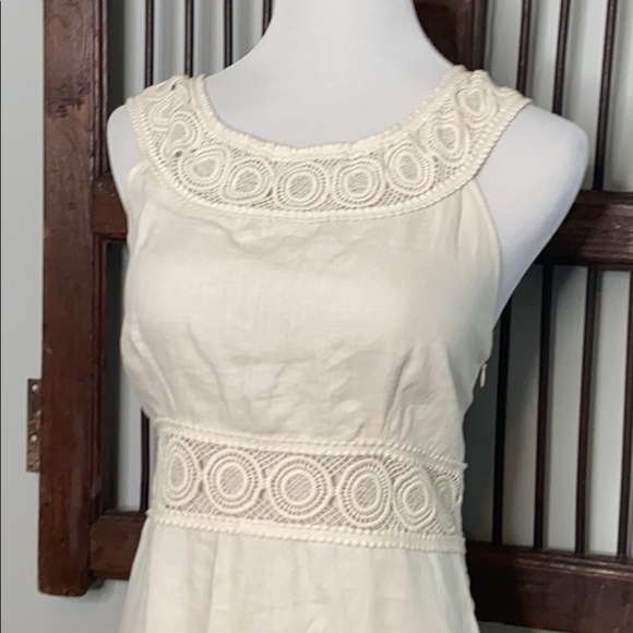 CALYPSO CREAM LINEN CROCHET SLEEVELESS DRESS SZ M - Picture 2 of 7